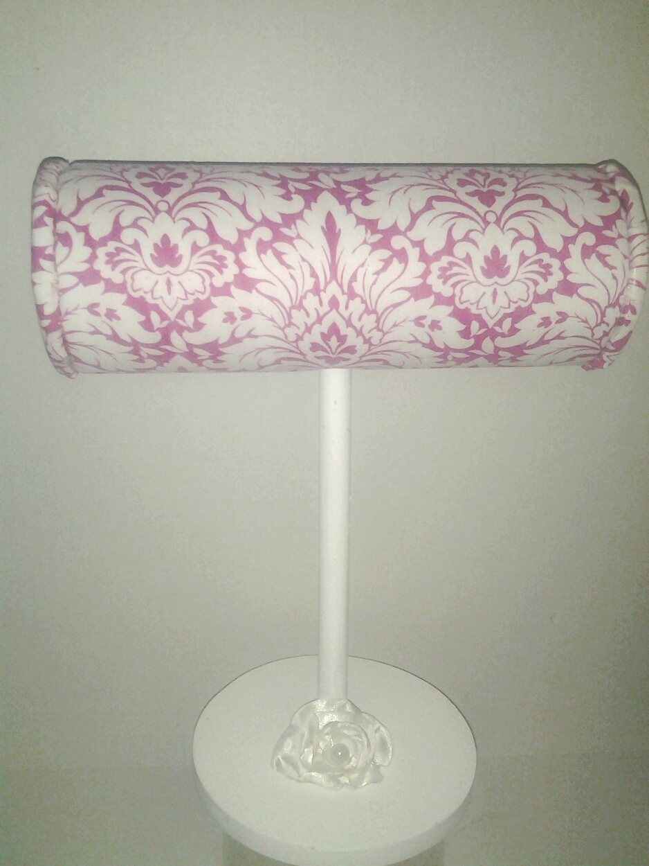 Boutique Headband Display Pink White Damask With Wood Stand. Craft Show